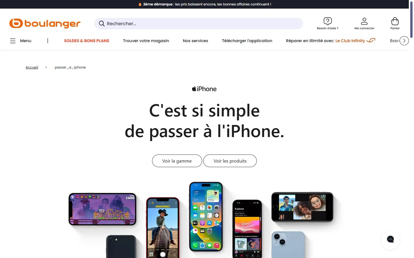 Landing page événementielle « Passer à l'iPhone » sur Boulanger.com